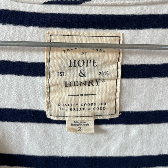 Hope & Henry, size 2, navy and white stripe fit & flare stretch mini dress w/tie - Picture 3 of 9